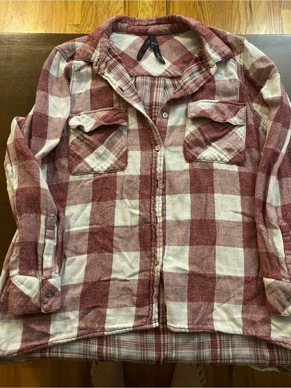 Seven7 Red and Cream Plaid Shirt